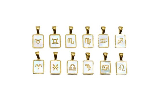 Mother of Pearl Zodiac Charm Pendant | 18K Gold-Filled