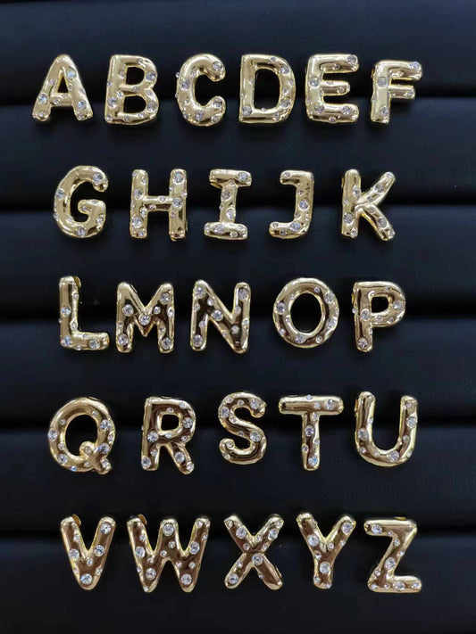 Letter Charm 5 - Gold Bubble Letters with Studs