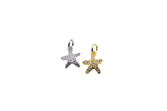 Mini Crystal Starfish Charm Pendant | 18K Gold-Filled & Silver